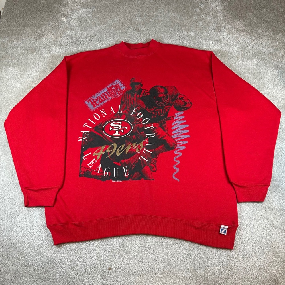 Vintage 1991 Logo 7 San Francisco 49ers Sweatshirt Mens XL Red NFL Graphic USA